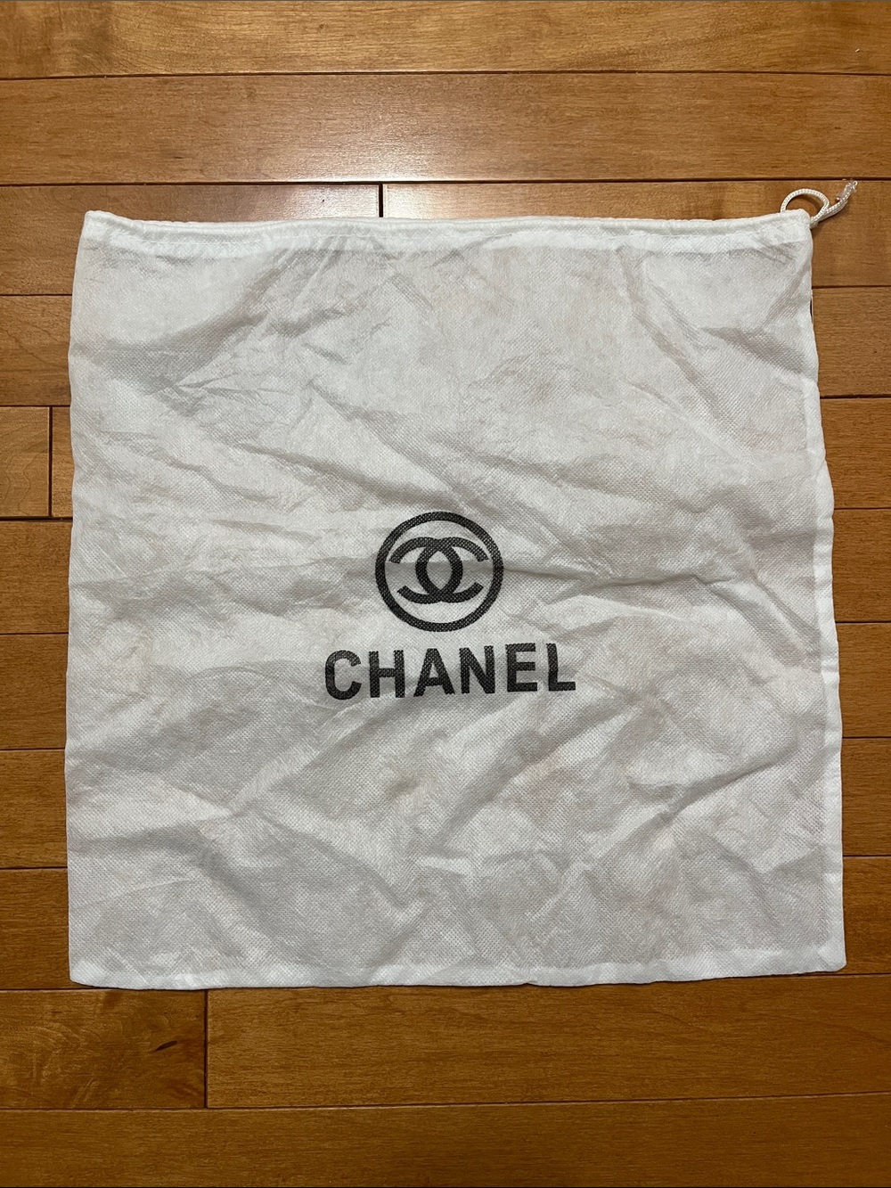 CHANEL White and Black Logo Drawstring Dust Bag